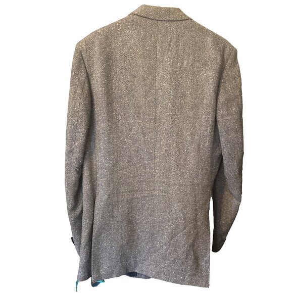 Barrage Mens Brown Blue Woven Blazer Jacket Size 44L Vintage Inside Pocket Lined - Picture 2 of 10